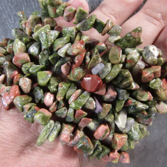 Natural Unakite Gemstone Chip Stretch Bracelet