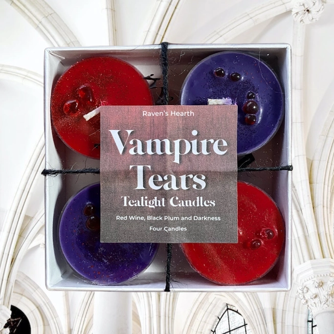 Vampire Tears Tealight Candles | Red Wine, Black Plum, and Darkness | Vegan | Soy Candles