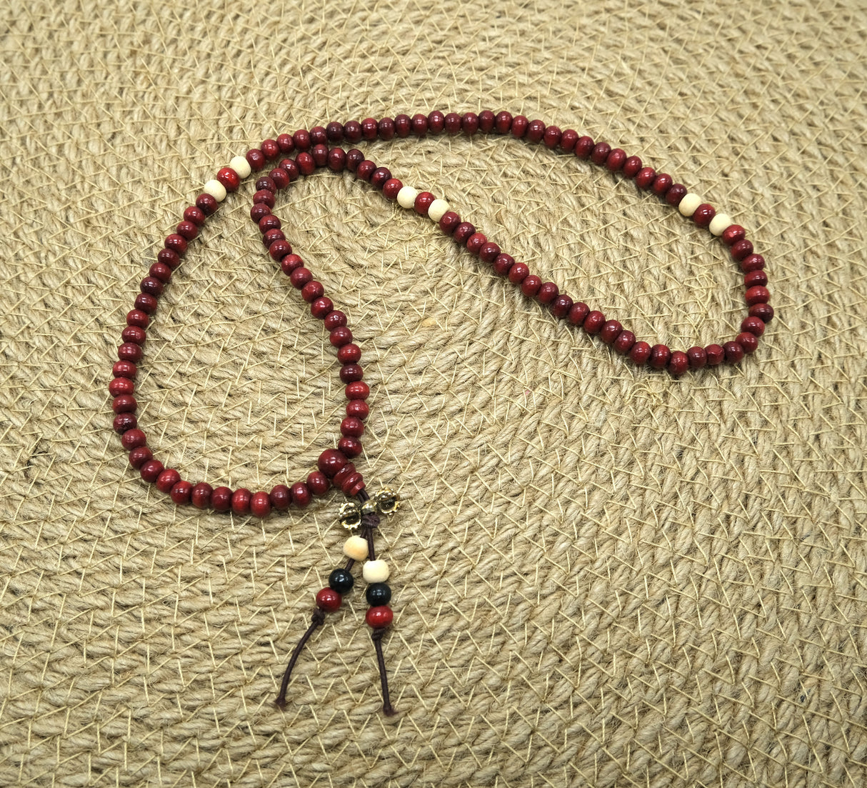 Wood Mala Bead 5mm Necklace Red and White | Mala Bead Bracelet