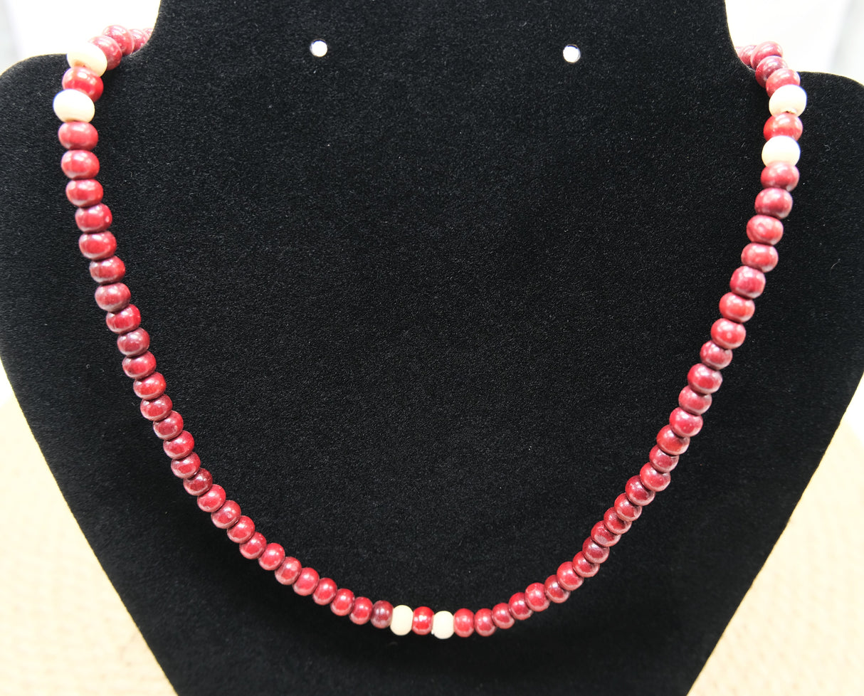Wood Mala Bead 5mm Necklace Red and White | Mala Bead Bracelet