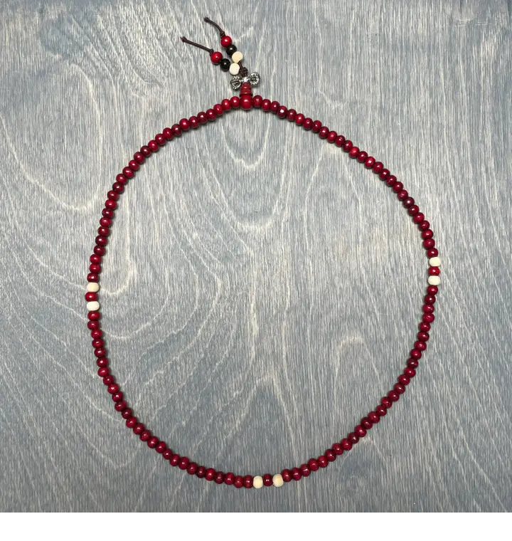 Wood Mala Bead 5mm Necklace Red and White | Mala Bead Bracelet