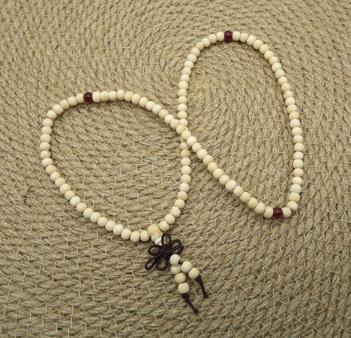 Wood Mala Bead 5mm Necklace White and Red | Mala Bead Bracelet