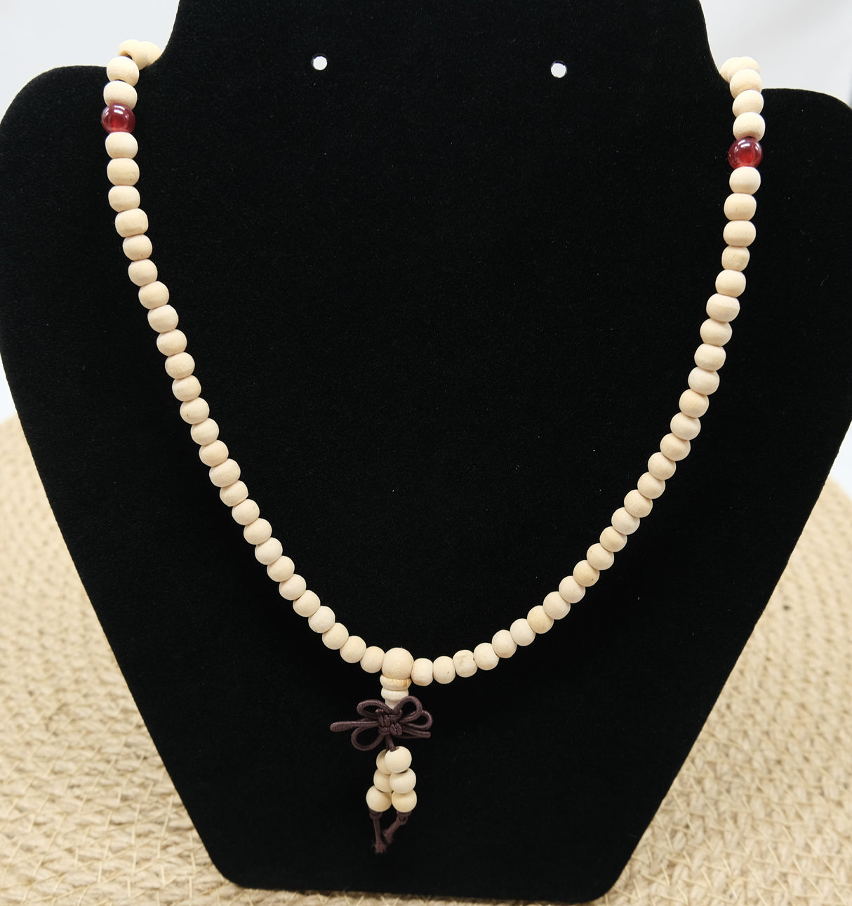 Wood Mala Bead 5mm Necklace White and Red | Mala Bead Bracelet