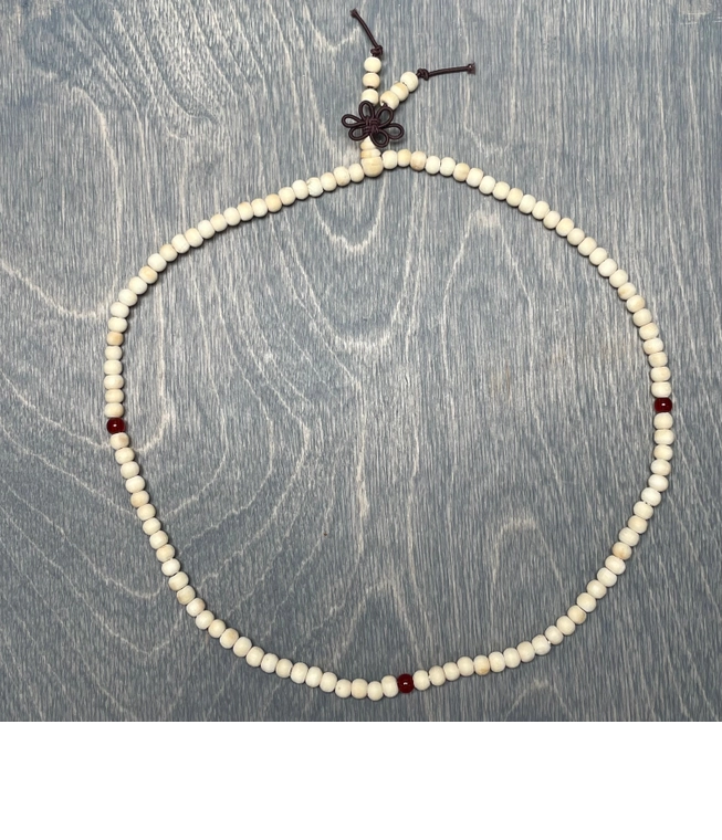 Wood Mala Bead 5mm Necklace White and Red | Mala Bead Bracelet