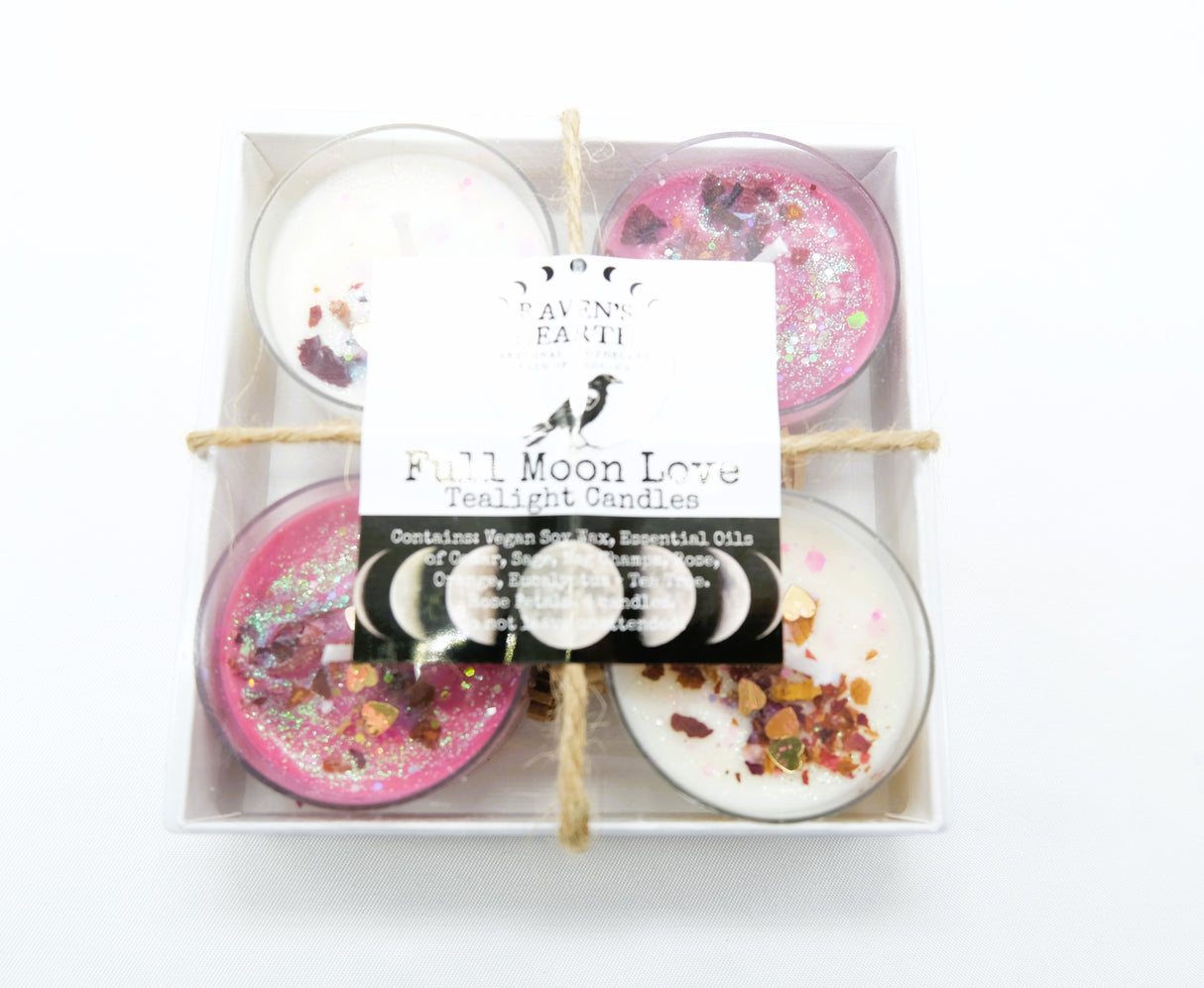 Full Moon Love Scented Tealight Candles | Essential Oils of Cedar, Sage, Nag Champa, Rose, Eucalyptus, Orange, and Tea Tree | Vegan | Soy Candles