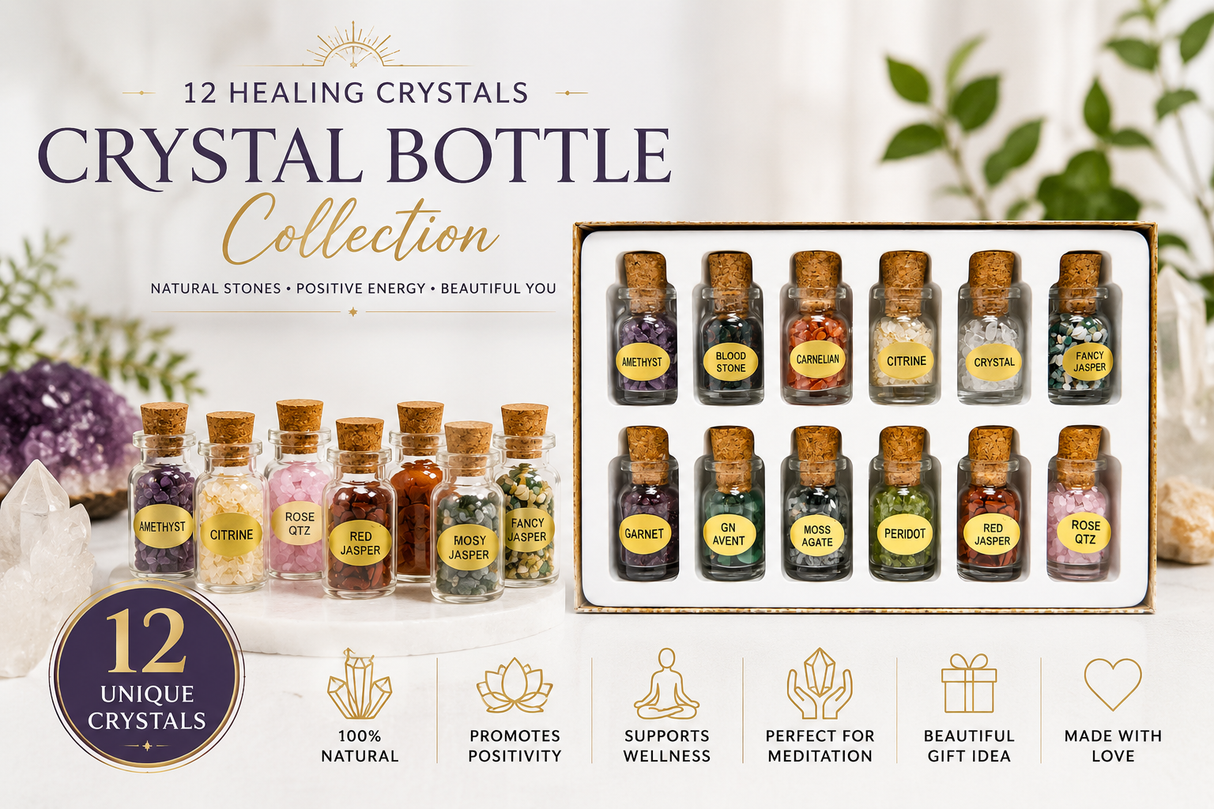 12 Gemstone Crystal Chip Bottles Set | crystal chip bottle set