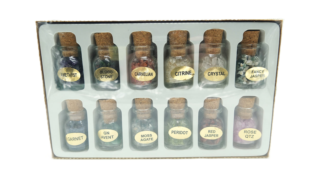 12 Gemstone Crystal Chip Bottles Set | crystal chip bottle set
