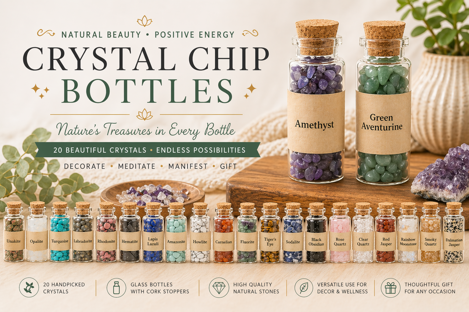 20 Pack Crystal Chip Bottles – Crystal Healing, Witchcraft Supply