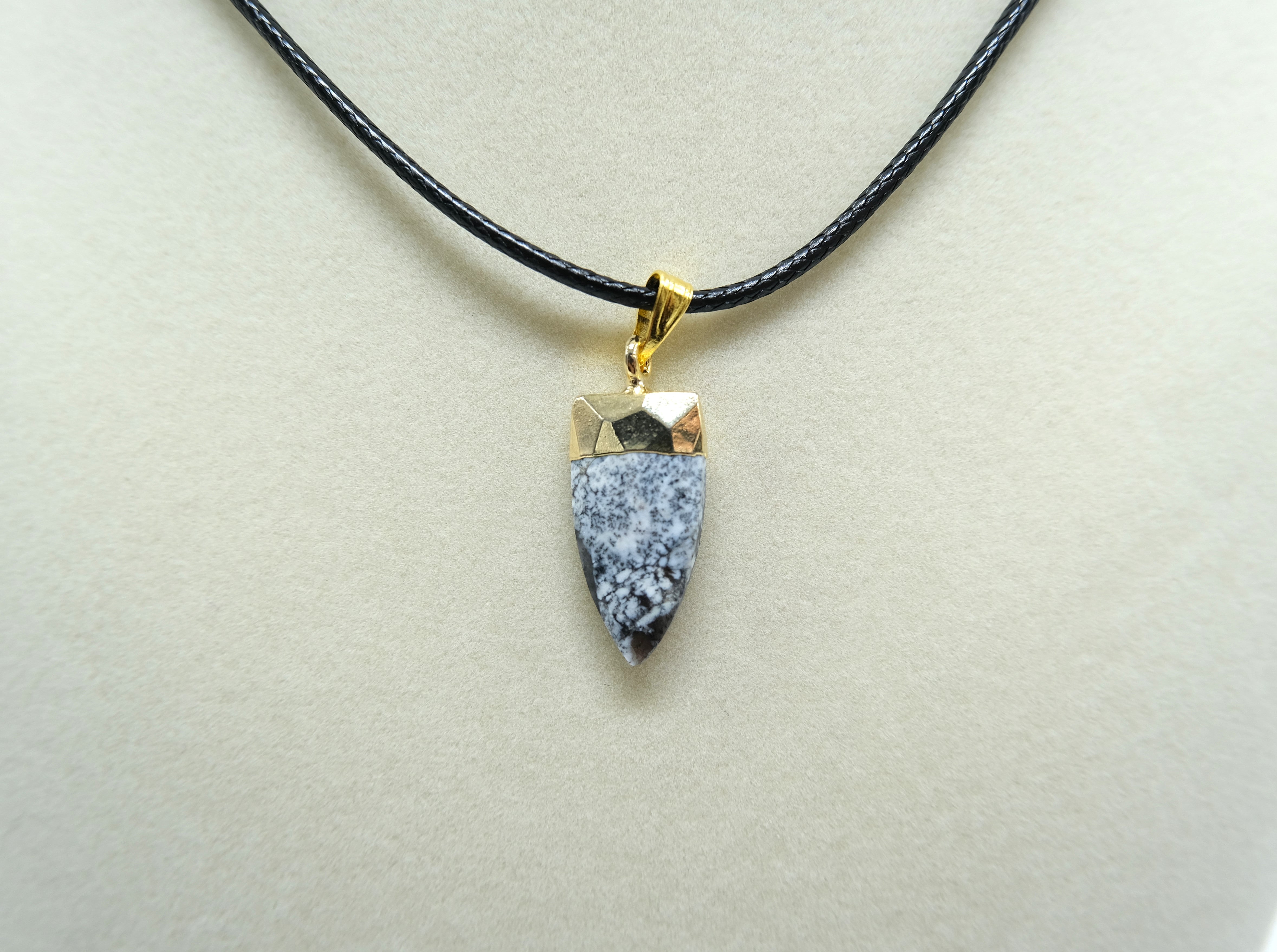 Gold Leafed Dendritic Opal Faceted Point Focal Pendant Necklace