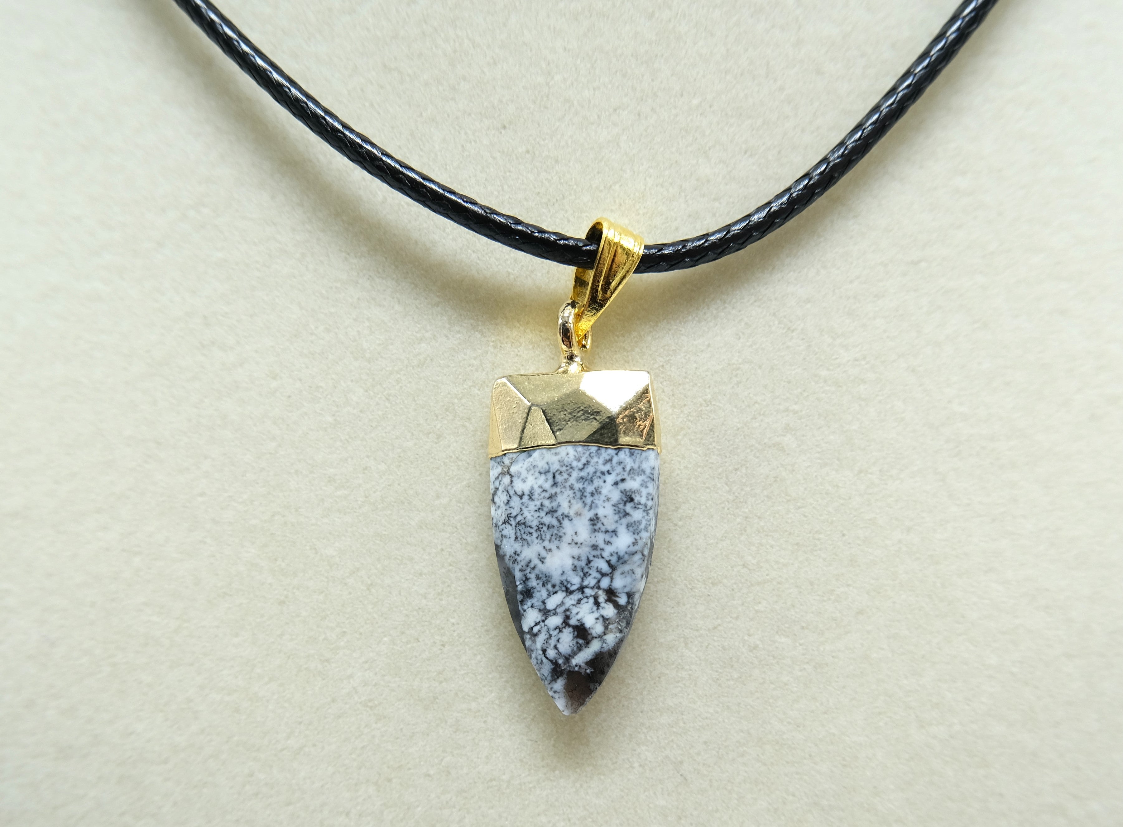 Gold Leafed Dendritic Opal Faceted Point Focal Pendant Necklace