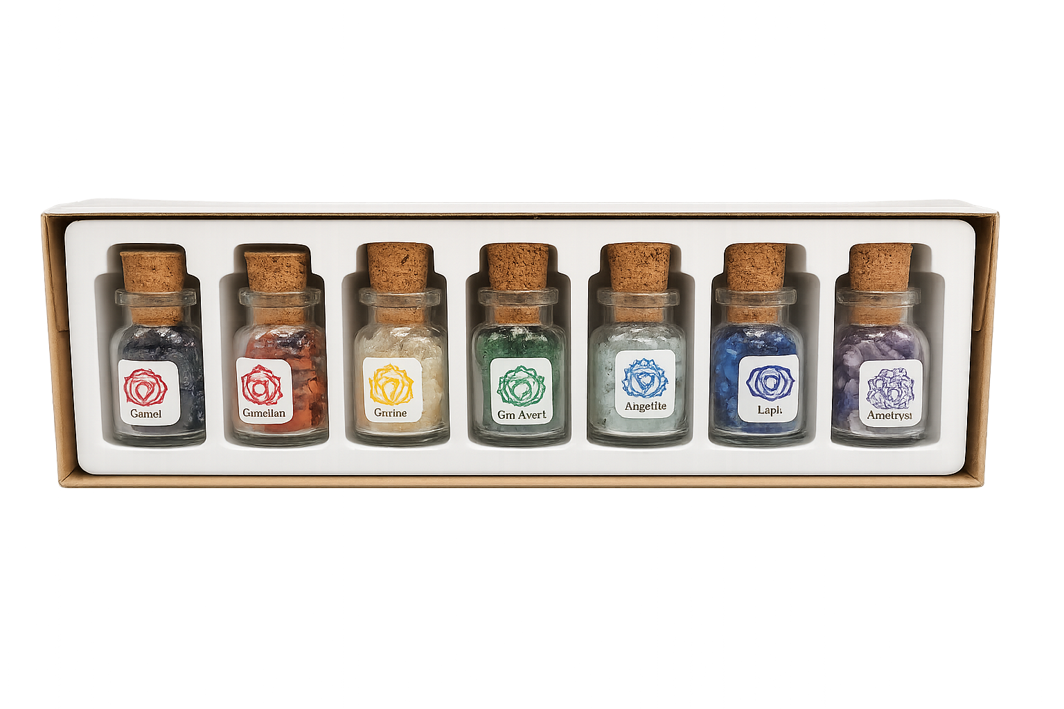 7 Chakra Crystal Chip Bottle Set