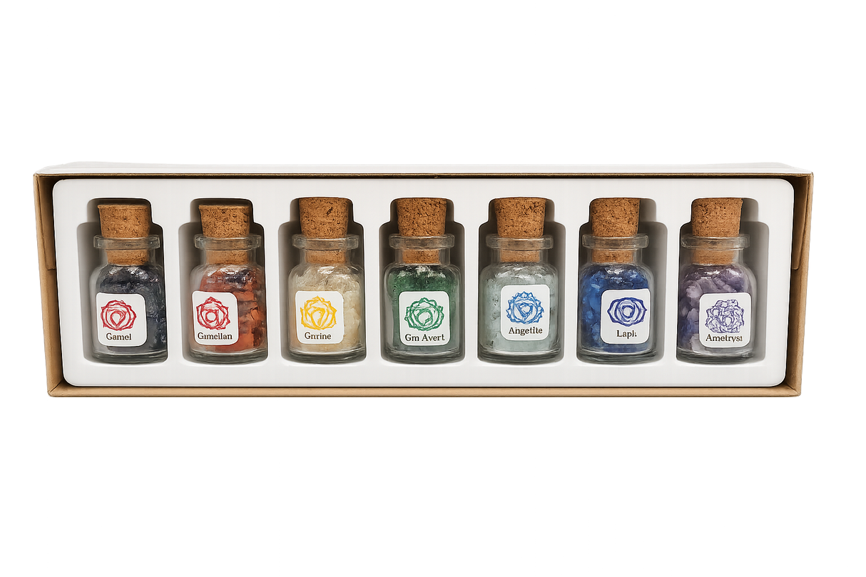 7 Chakra Crystal Chip Bottle Set