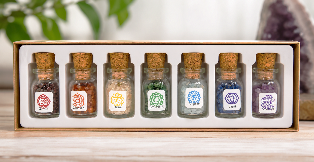 7 Chakra Crystal Chip Bottle Set