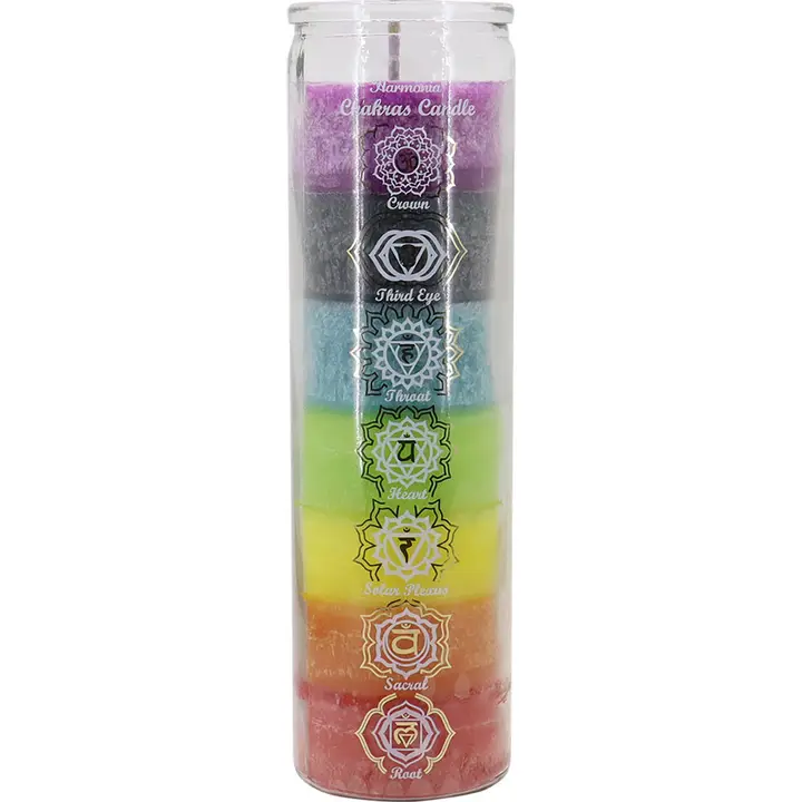 7 Color Chakra Glass Prayer Candle | 7 Day Prayer Candle | Regular or Reiki Infused