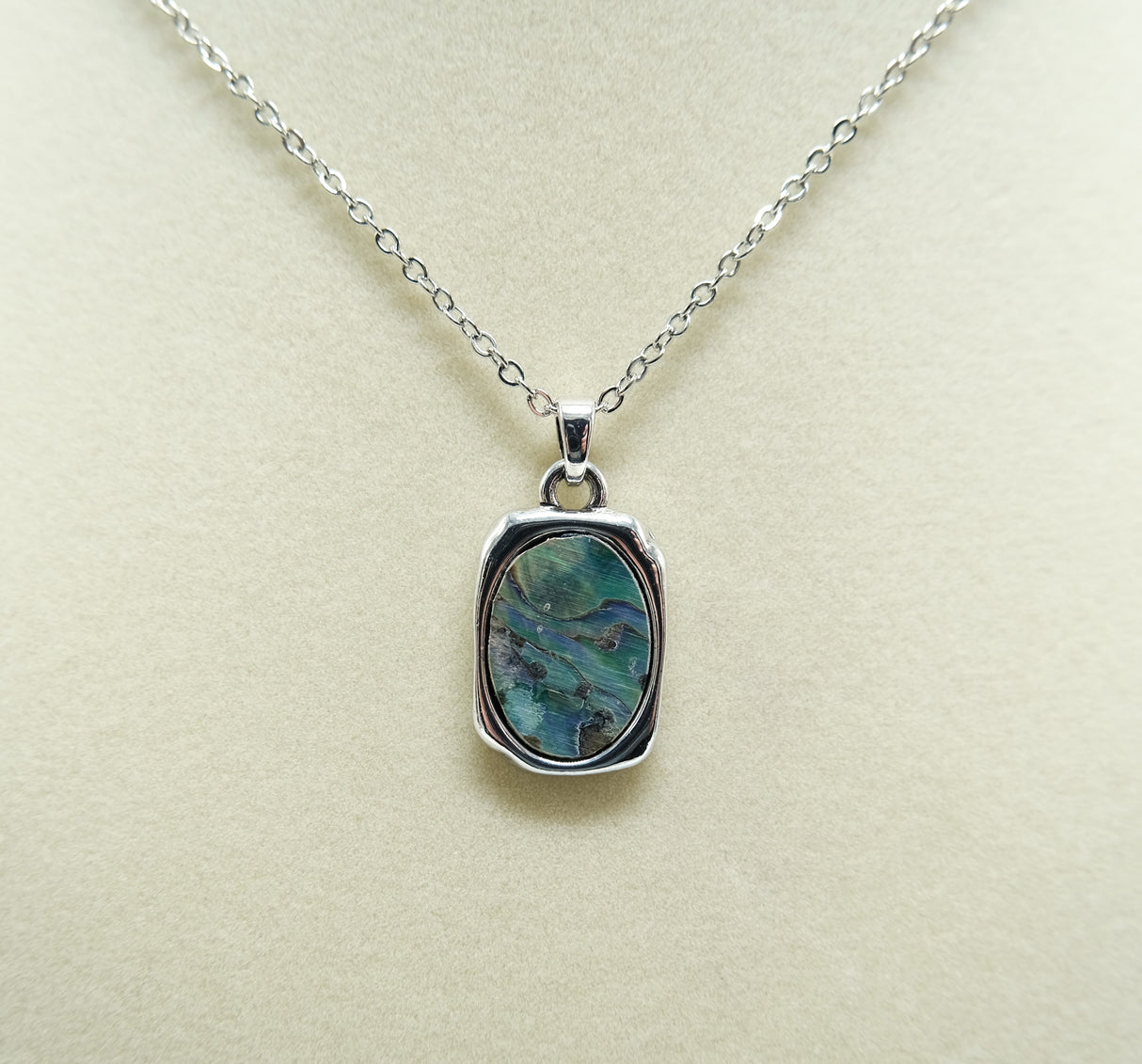 Abalone Shell Oval Necklace on adjustable 16 to 18 Inch Chain
