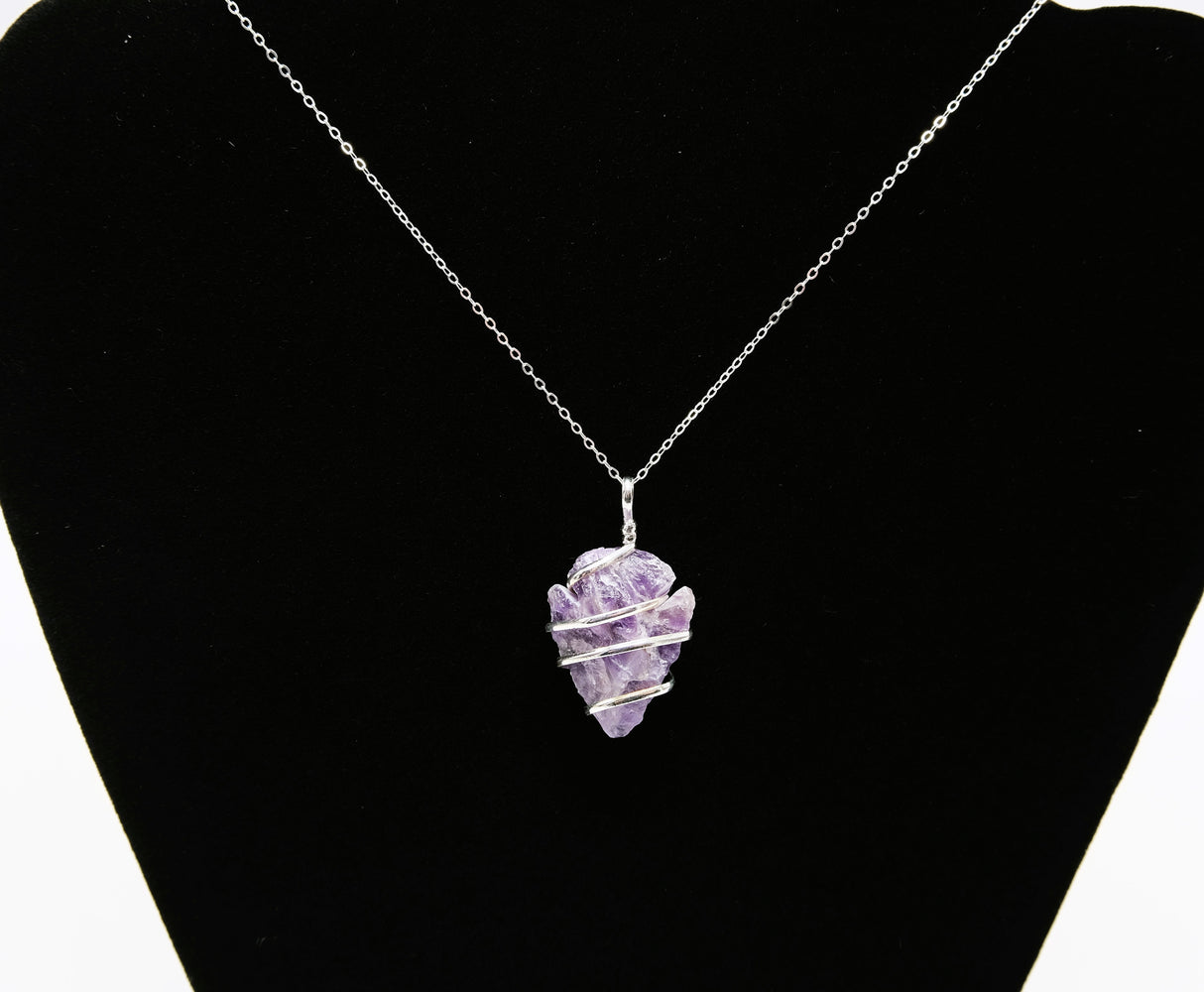 Amethyst Crystal Arrowhead Wire Wrapped Necklace | Crown Chakra | Natural Amethyst Arrowhead Wire Wrapped  | Reiki Charged