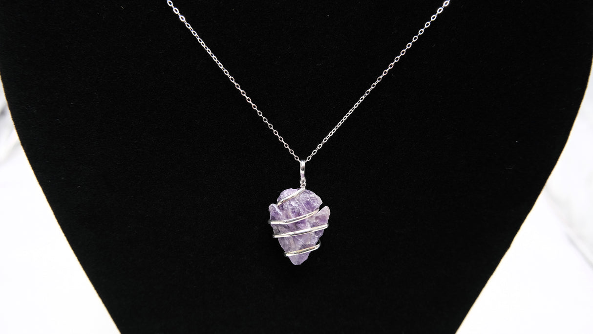 Amethyst Crystal Arrowhead Wire Wrapped Necklace | Crown Chakra | Natural Amethyst Arrowhead Wire Wrapped  | Reiki Charged