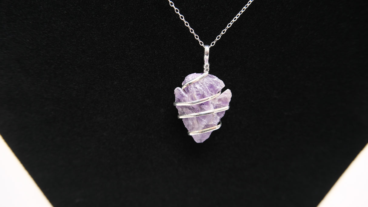 Amethyst Crystal Arrowhead Wire Wrapped Necklace | Crown Chakra | Natural Amethyst Arrowhead Wire Wrapped  | Reiki Charged