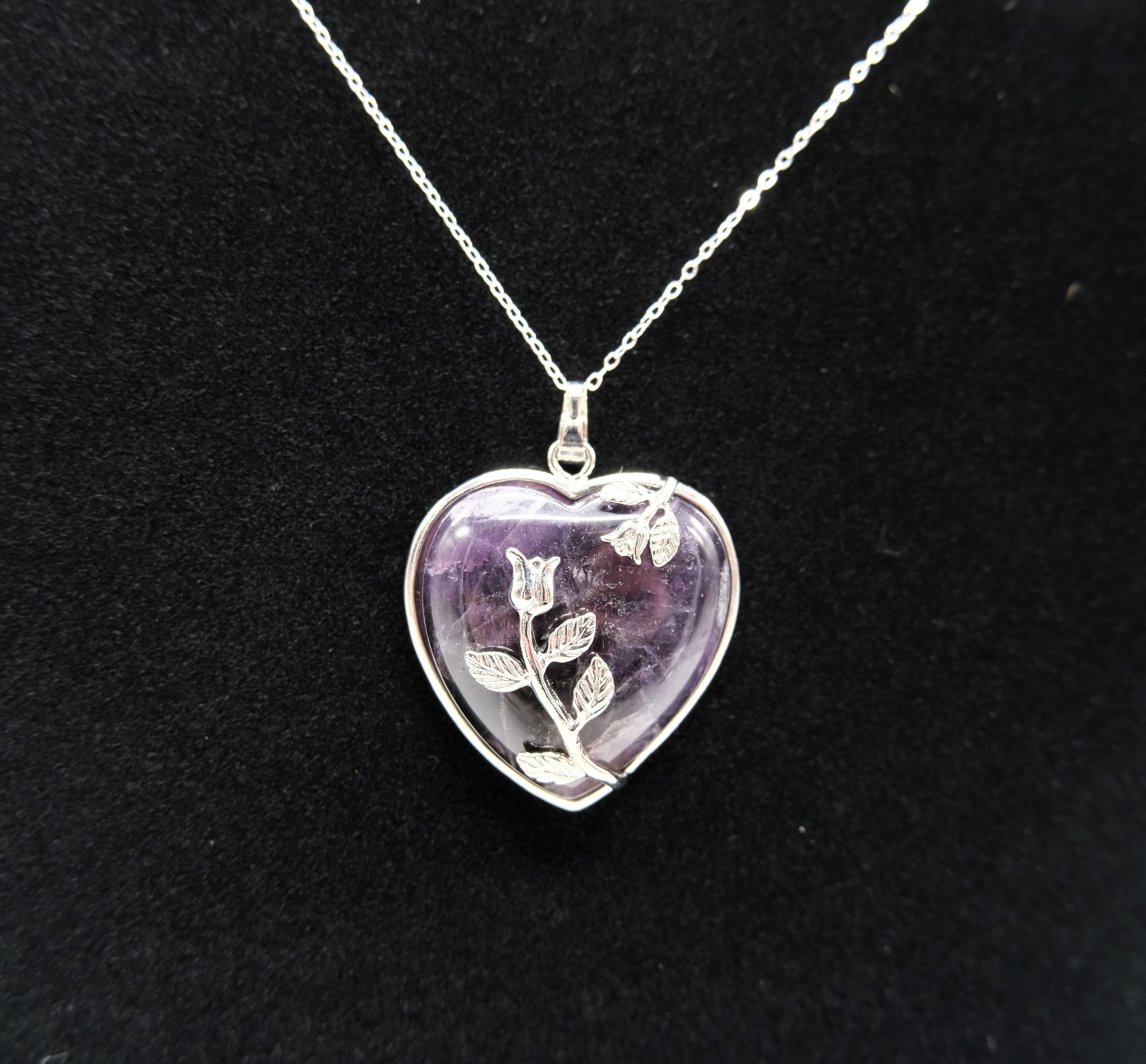 Amethyst Crystal Heart Necklace | Calming and Balancing | Natural Polished Amethyst | Reiki Charged