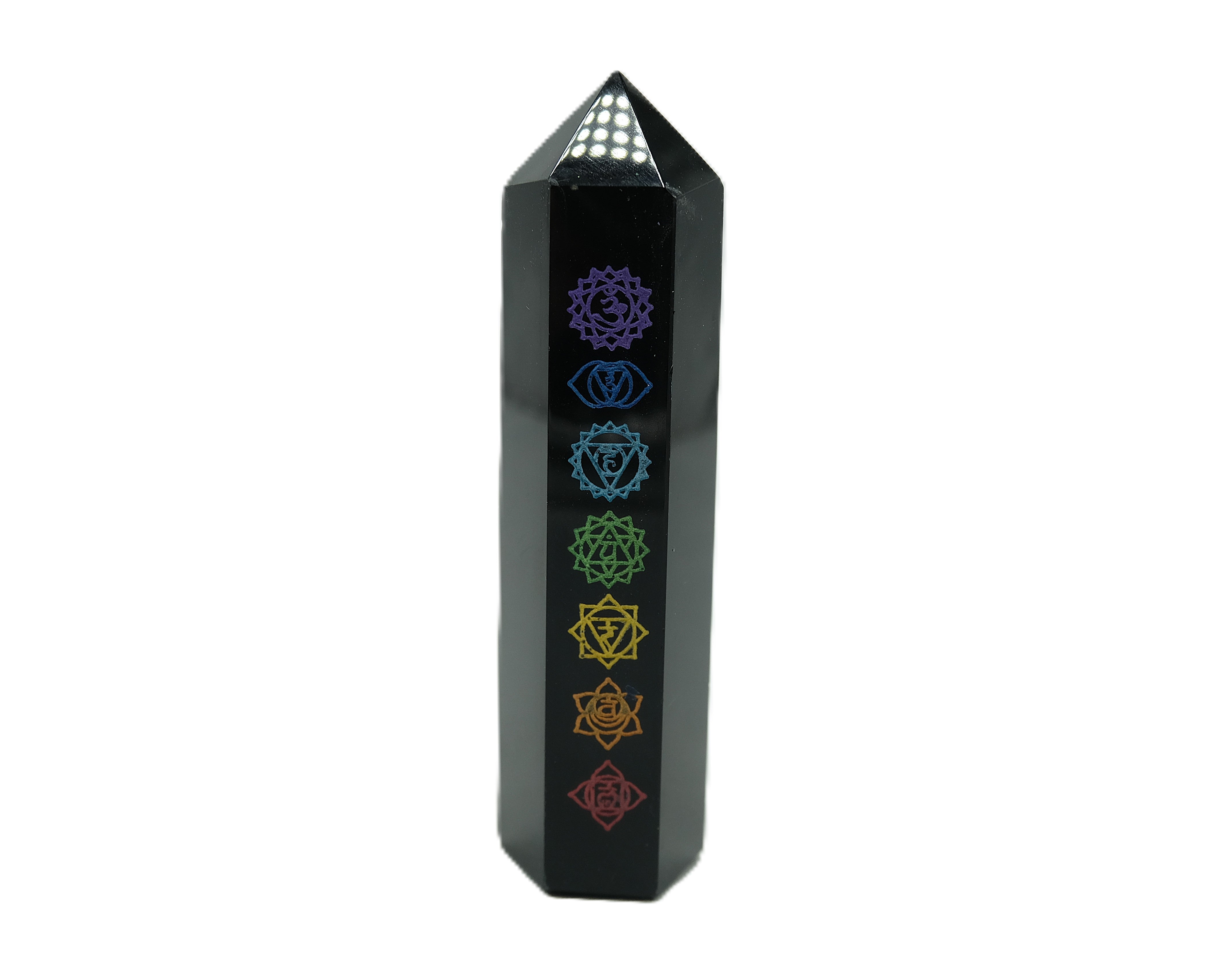 Black Obsidian Etched Obelisk Wand | Celestial or Chakra Crystal Tower