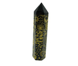 Black Obsidian Etched Obelisk Wand | Celestial or Chakra Crystal Tower