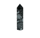 Black Obsidian Etched Obelisk Wand | Celestial or Chakra Crystal Tower