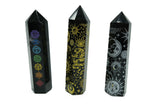 Black Obsidian Etched Obelisk Wand | Celestial or Chakra Crystal Tower
