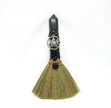 Crystal Witch Broom Besom, Obsidian with Crow Or Jasper with Dreamcatcher