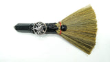Crystal Witch Broom Besom, Obsidian with Crow Or Jasper with Dreamcatcher