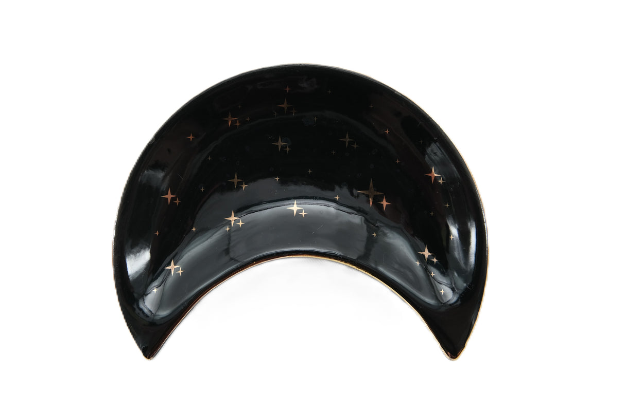 Blue Or Black Ceramic Crescent Moon And Stars Jewelry Tray Dish