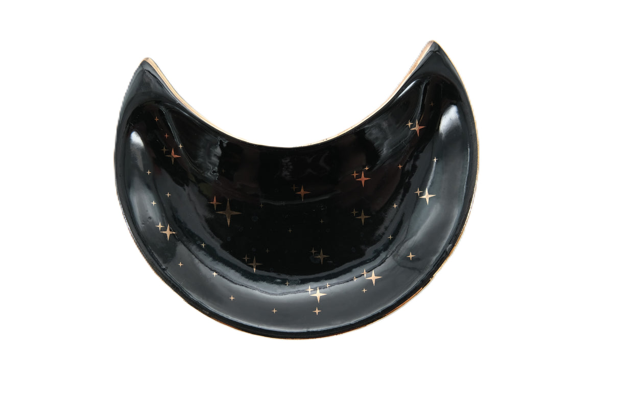 Blue Or Black Ceramic Crescent Moon And Stars Jewelry Tray Dish