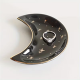 Blue Or Black Ceramic Crescent Moon And Stars Jewelry Tray Dish