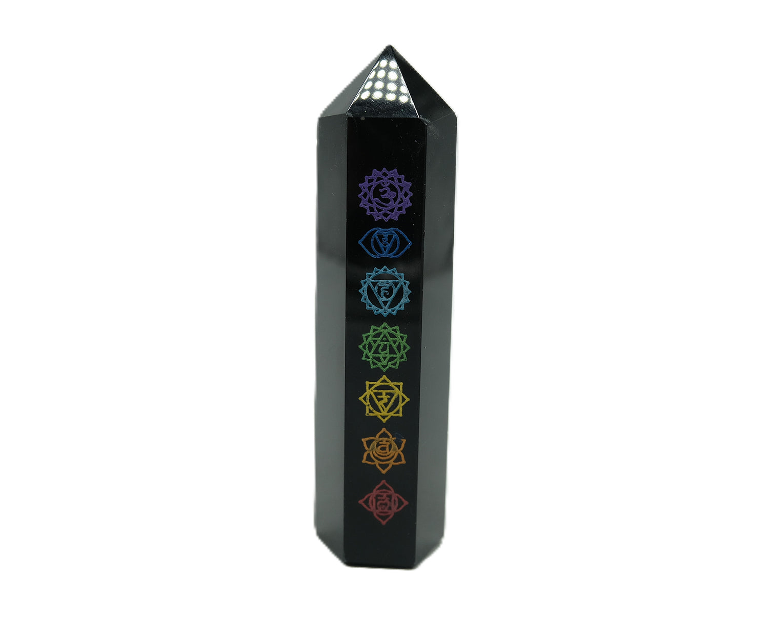 Black Obsidian Etched Obelisk Wand | Celestial or Chakra Crystal Tower