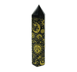 Black Obsidian Etched Obelisk Wand | Celestial or Chakra Crystal Tower