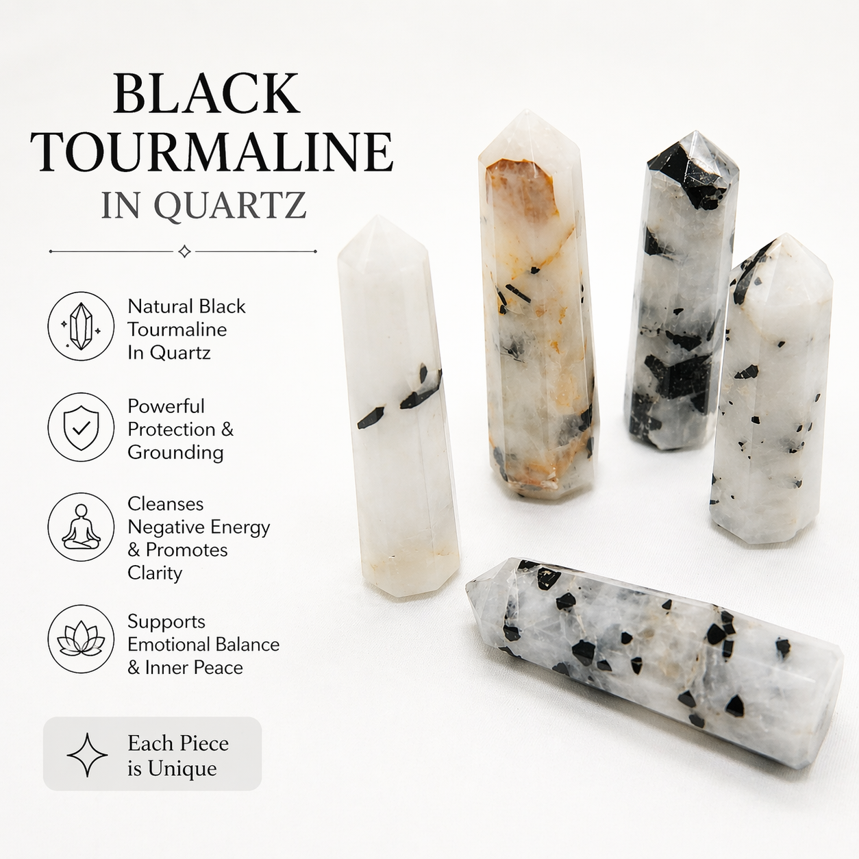 Black Tourmaline in Quartz Obelisk | Protection • Grounding • Energy Clearing • Amplification