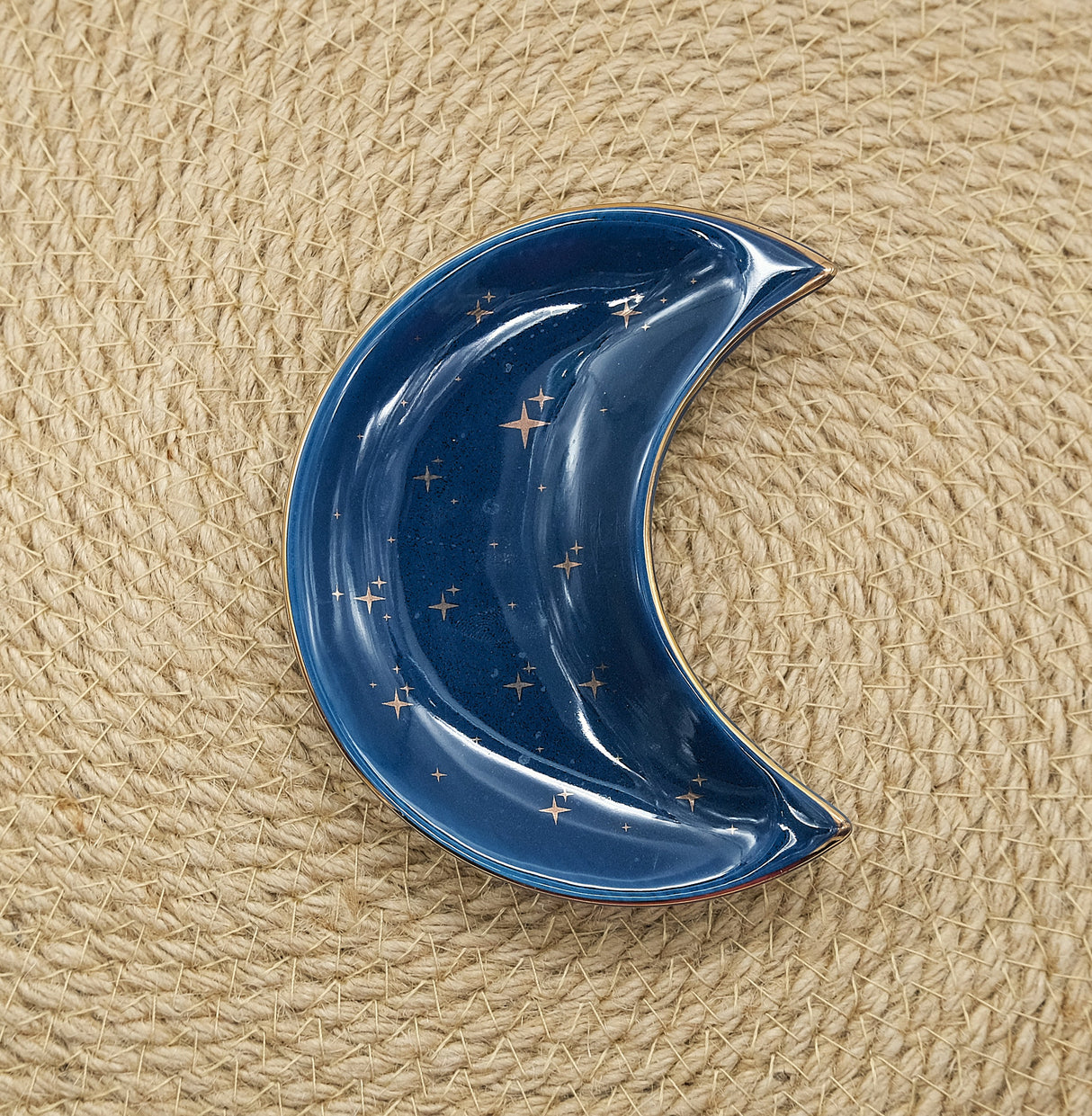 Blue Or Black Ceramic Crescent Moon And Stars Jewelry Tray Dish