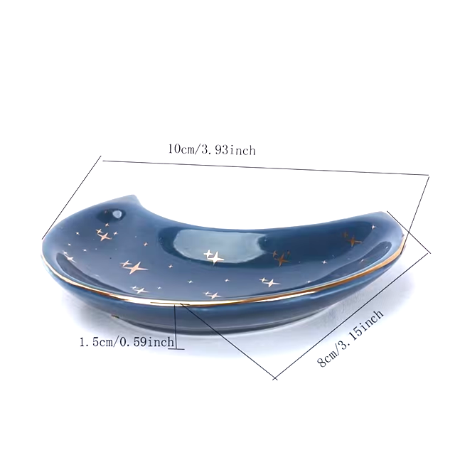 Blue Or Black Ceramic Crescent Moon And Stars Jewelry Tray Dish