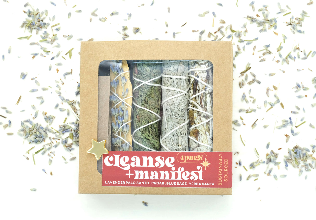 Cleanse and Manifest Mini Smudge Kit 4 pack | Palo Santo, Cedar, Blue Sage, Yerba Santa