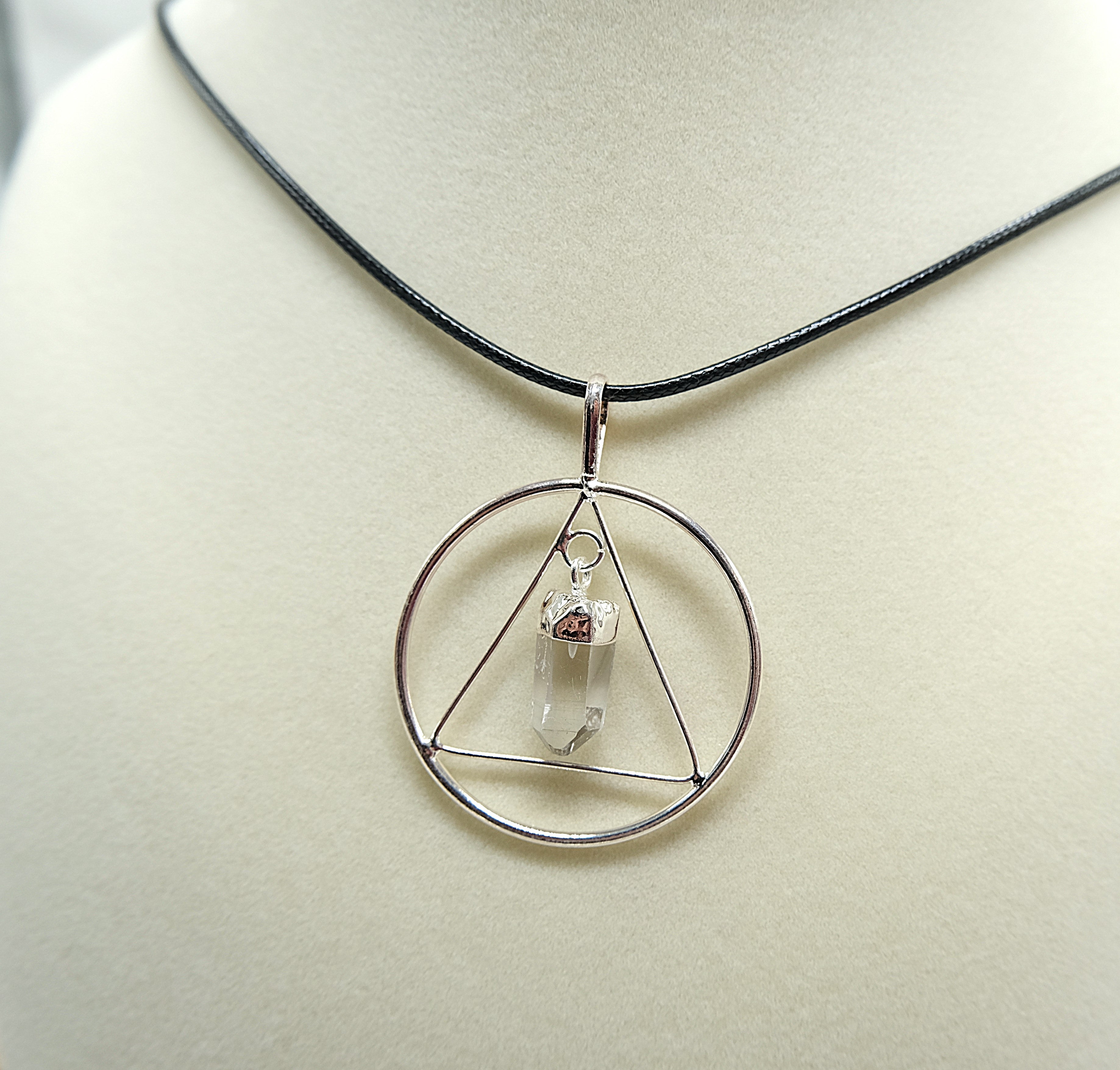 Clear Quartz Point Triangle Silver Pendant Necklace