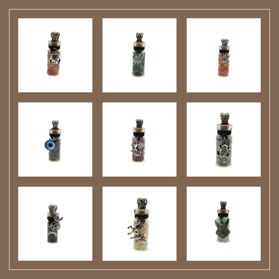 Crystal Chip Bottle Intention Pendant Necklaces - Many Varieties