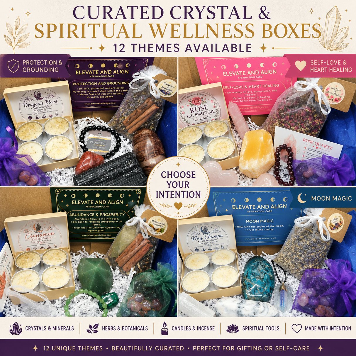 Curated Crystal & Spiritual Wellness Box | 12 Themes Available | Crystals, Herbs, Spiritual Tools & Self-Care Gifts