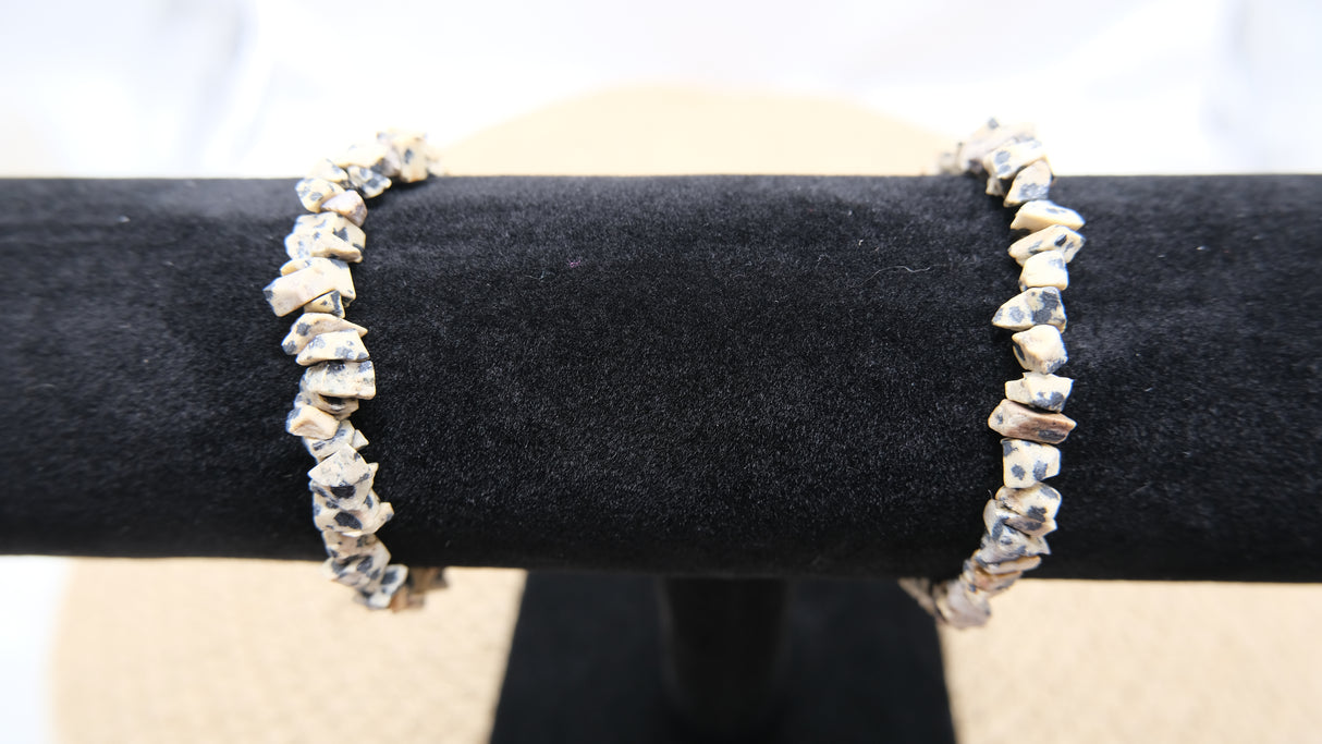 Natural Dalmatian Jasper Chip Stretch Bracelet
