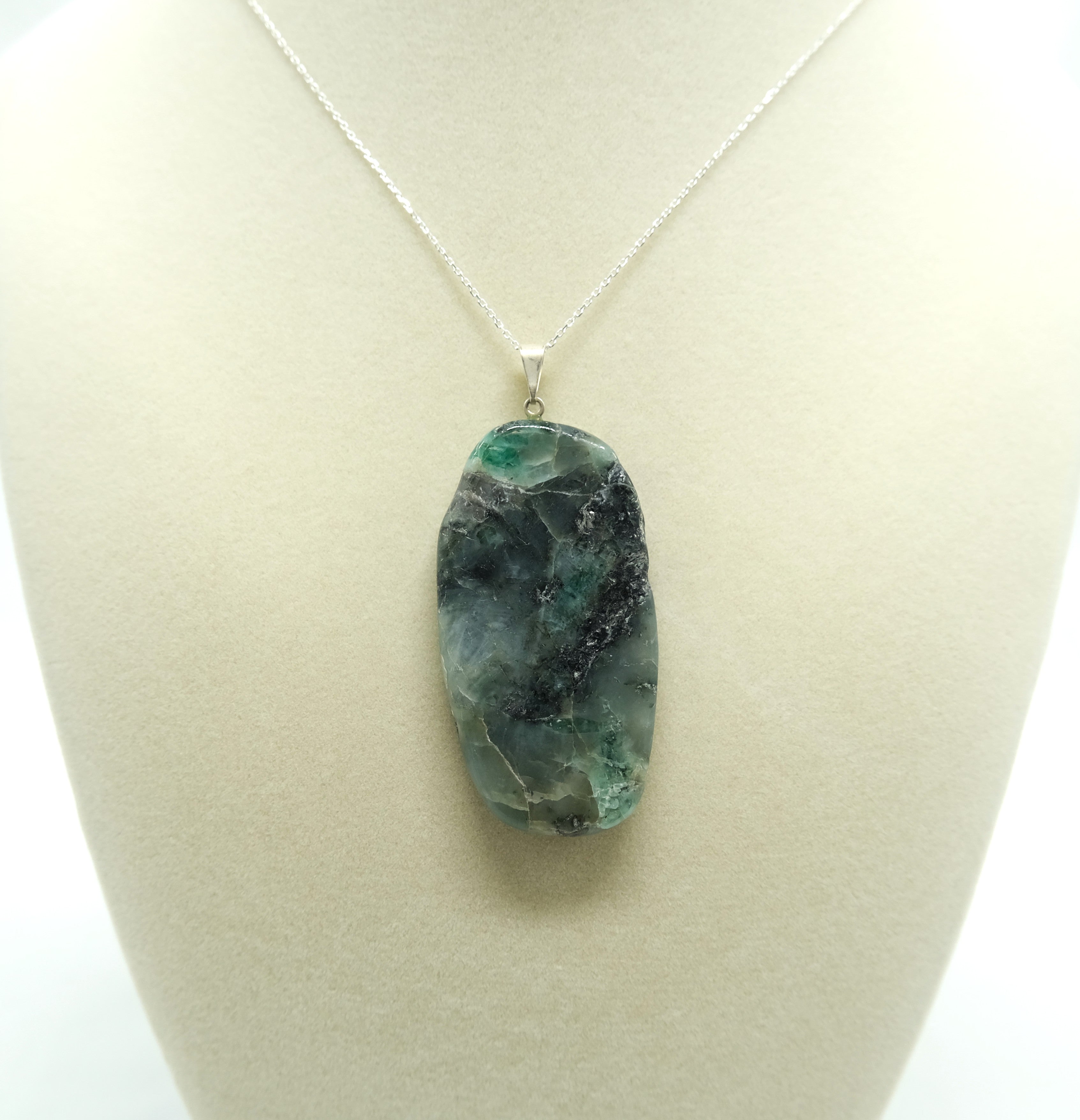 Emerald Slab Pendant Necklace On Sterling Silver Italian 18 Inch Chain