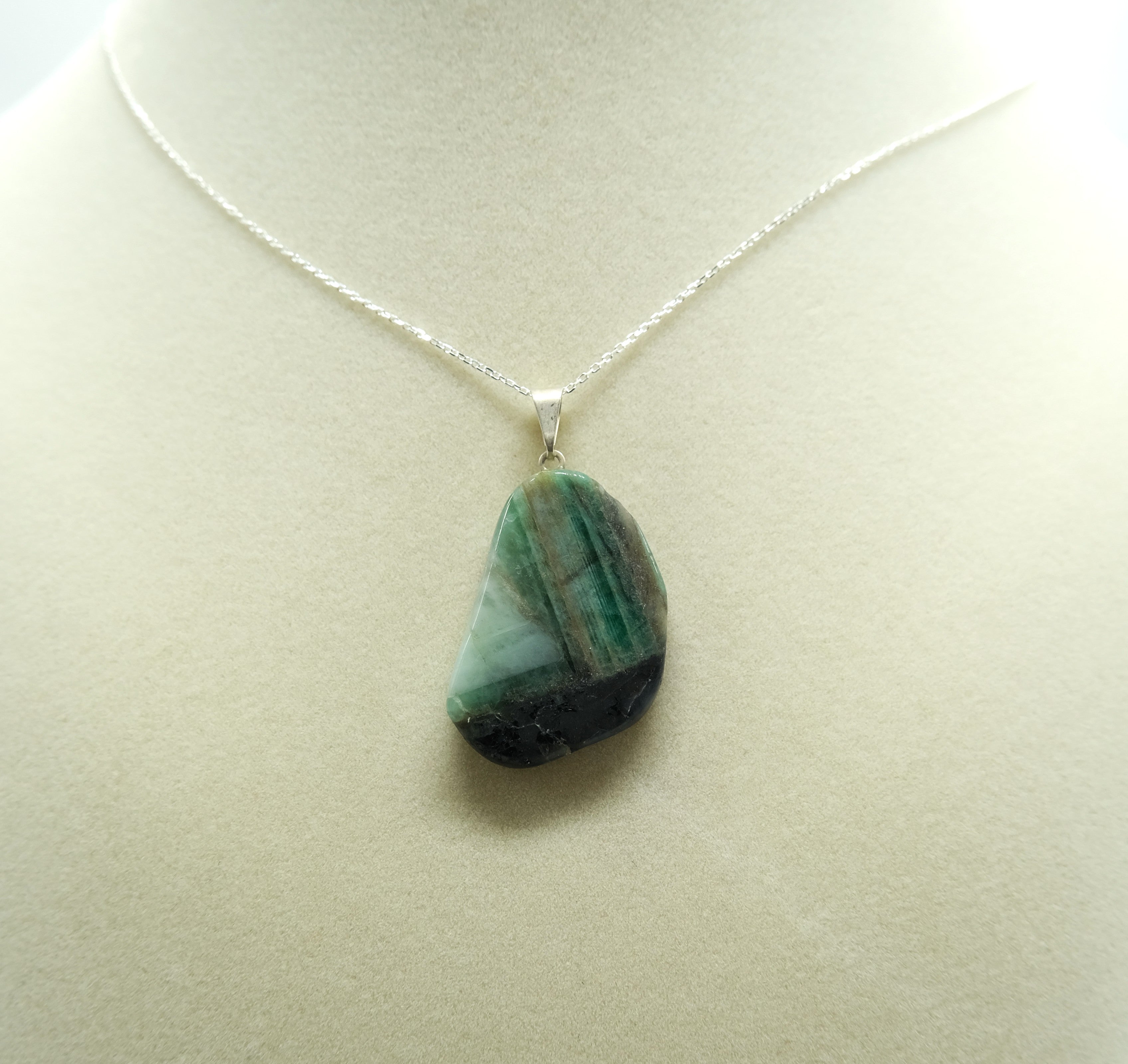 Emerald Slab Pendant Necklace On Sterling Silver Italian 18 Inch Chain