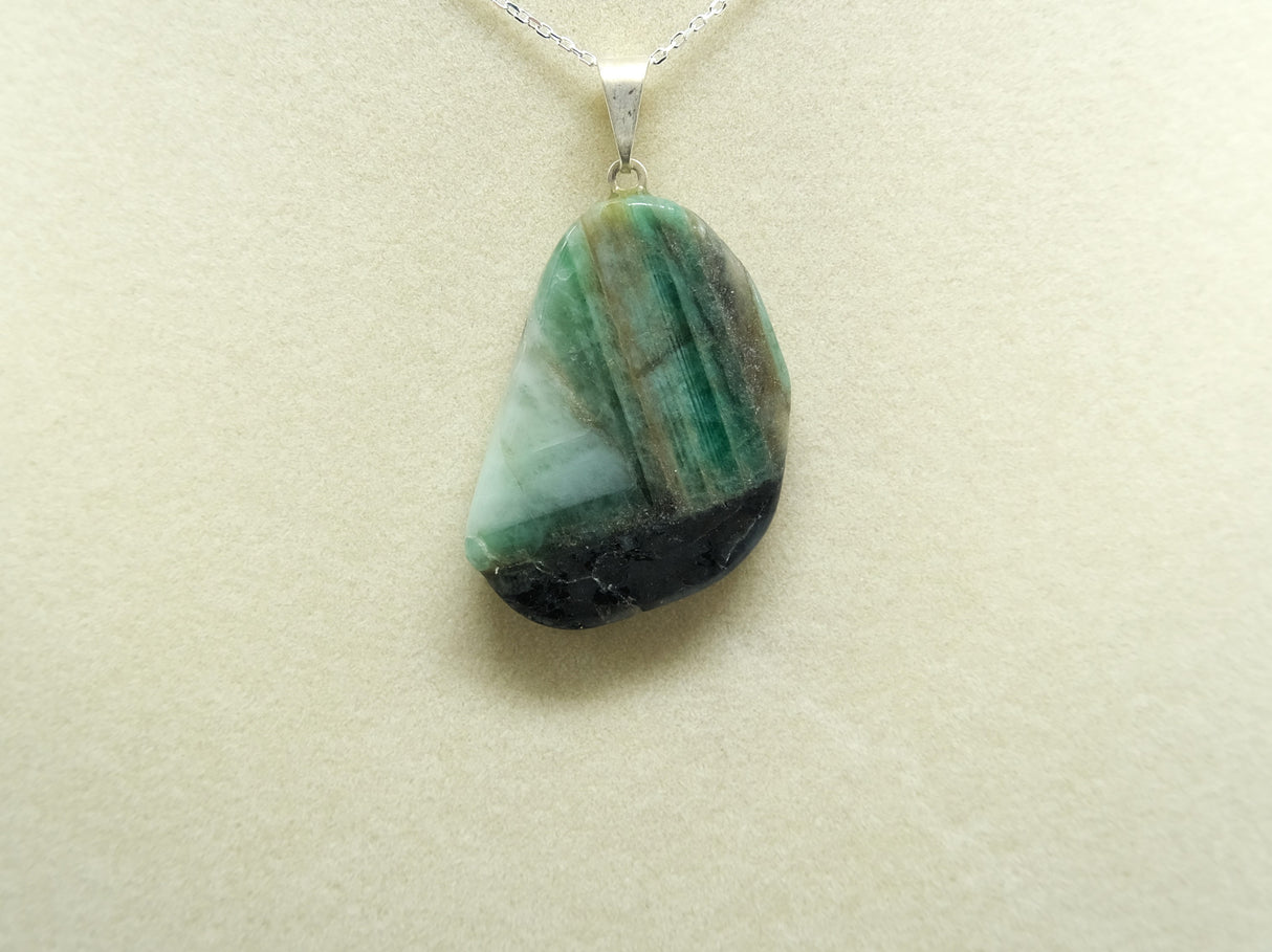 Emerald Slab Pendant Necklace On Sterling Silver Italian 18 Inch Chain