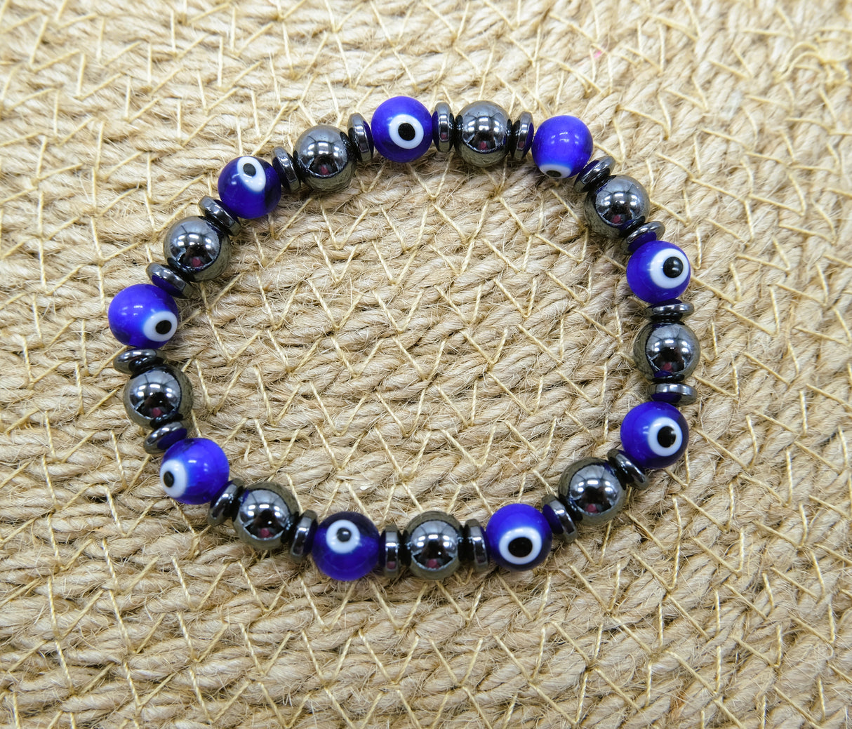 Evil Eye 8mm Lamp Glass And Hematite Bracelet | Stretchy Bracelet