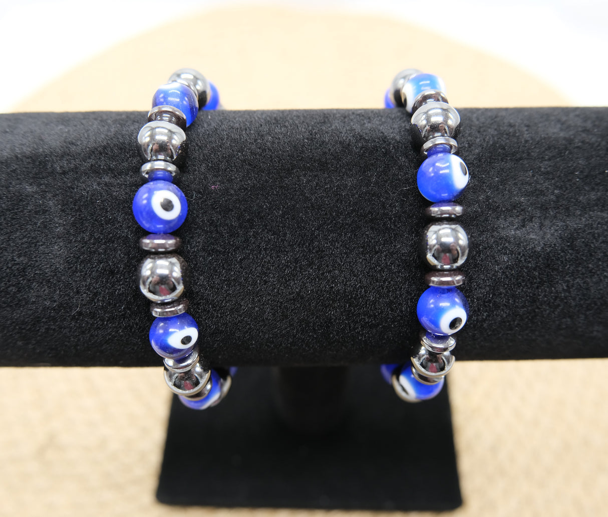 Evil Eye 8mm Lamp Glass And Hematite Bracelet | Stretchy Bracelet