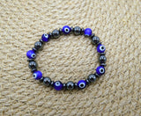Evil Eye 8mm Lamp Glass And Hematite Bracelet | Stretchy Bracelet