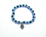 Blue Evil Eye Bracelet Hamsa Stretch Bracelet | 8 or 10mm