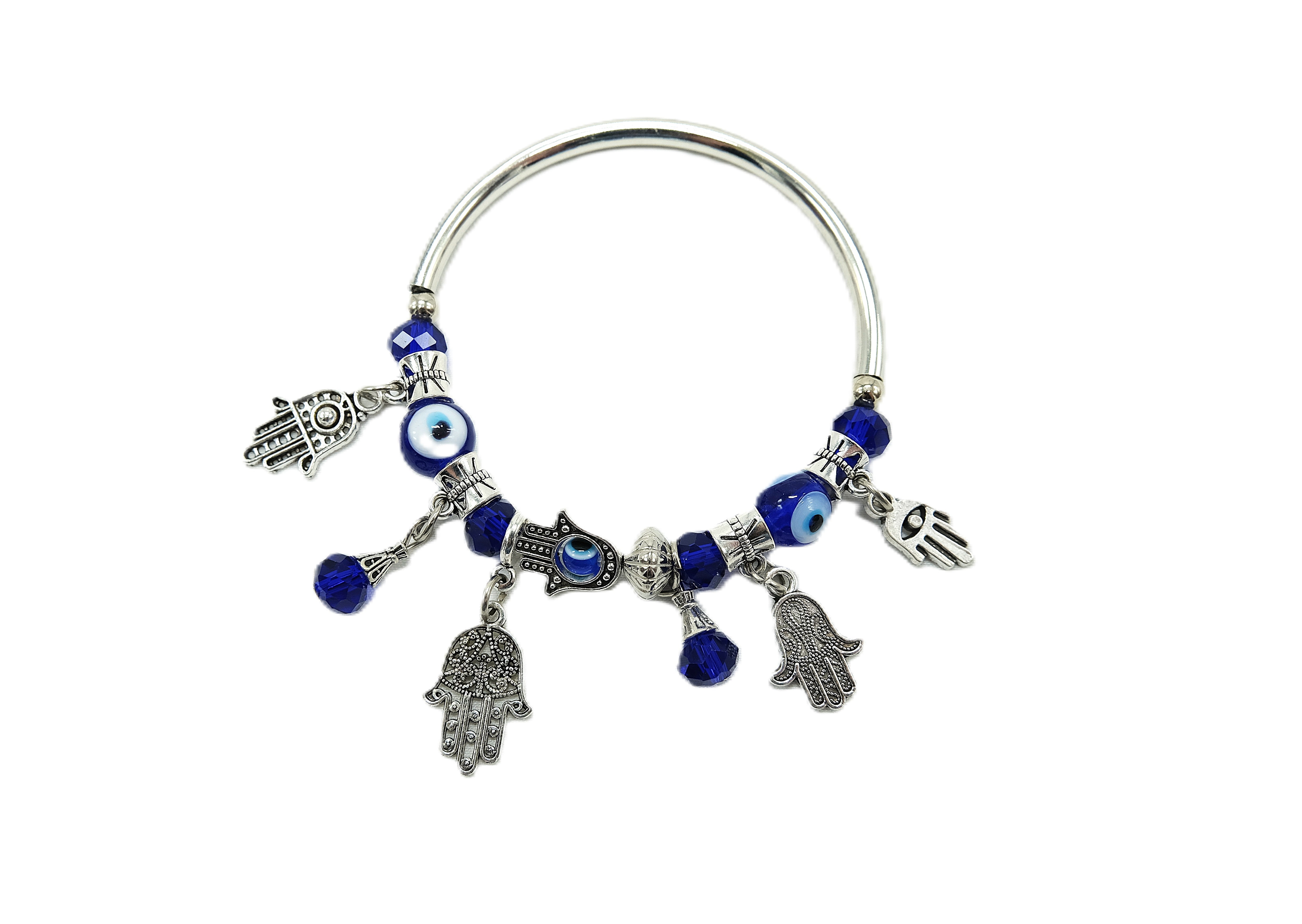 Evil Eye Hamsa Silver Adjustable Charm Bracelet